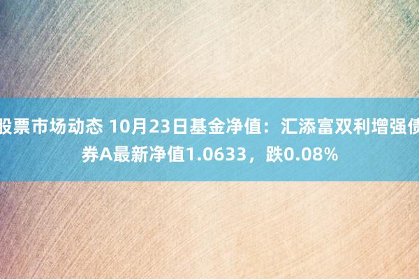 股票市场动态 10月23日基金净值：汇添富双利增强债券A最新净值1.0633，跌0.08%