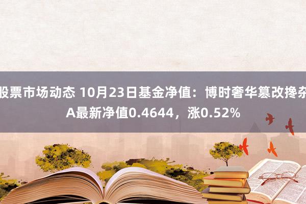 股票市场动态 10月23日基金净值：博时奢华篡改搀杂A最新净值0.4644，涨0.52%