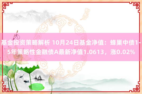 基金投资策略解析 10月24日基金净值：蜂巢中债1-5年策略性金融债A最新净值1.0613，涨0.02%