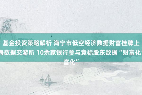 基金投资策略解析 海宁市低空经济数据财富挂牌上海数据交游所 10余家银行参与竞标股东数据“财富化”