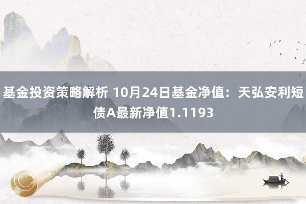 基金投资策略解析 10月24日基金净值：天弘安利短债A最新净值1.1193