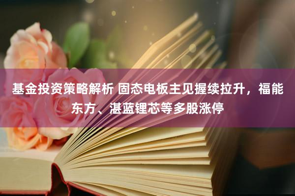 基金投资策略解析 固态电板主见握续拉升，福能东方、湛蓝锂芯等多股涨停