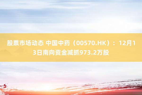 股票市场动态 中国中药（00570.HK）：12月13日南向资金减抓973.2万股