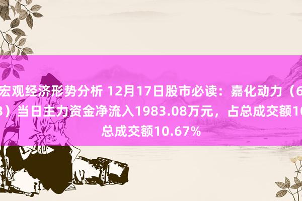 宏观经济形势分析 12月17日股市必读：嘉化动力（600273）当日主力资金净流入1983.08万元，占总成交额10.67%