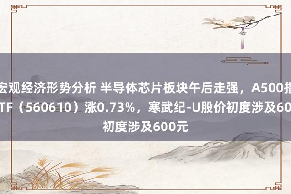 宏观经济形势分析 半导体芯片板块午后走强，A500指数ETF（560610）涨0.73%，寒武纪-U股价初度涉及600元