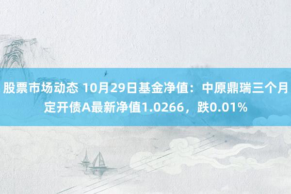 股票市场动态 10月29日基金净值：中原鼎瑞三个月定开债A最新净值1.0266，跌0.01%