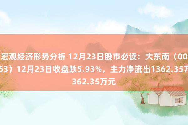 宏观经济形势分析 12月23日股市必读：大东南（002263）12月23日收盘跌5.93%，主力净流出1362.35万元