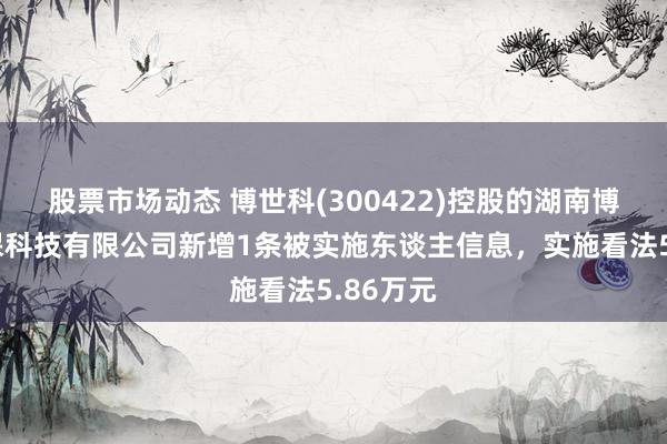 股票市场动态 博世科(300422)控股的湖南博世科环保科技有限公司新增1条被实施东谈主信息，实施看法5.86万元