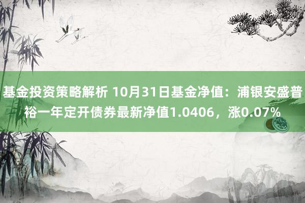 基金投资策略解析 10月31日基金净值：浦银安盛普裕一年定开债券最新净值1.0406，涨0.07%