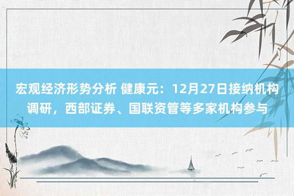 宏观经济形势分析 健康元：12月27日接纳机构调研，西部证券、国联资管等多家机构参与