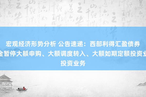 宏观经济形势分析 公告速递：西部利得汇盈债券基金暂停大额申购、大额调度转入、大额如期定额投资业务