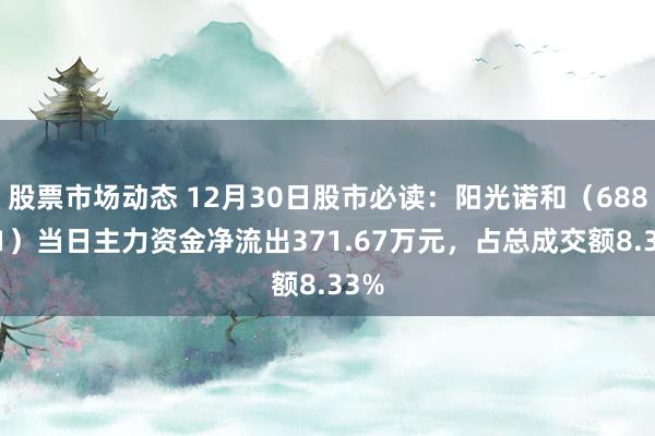 股票市场动态 12月30日股市必读：阳光诺和（688621）当日主力资金净流出371.67万元，占总成交额8.33%