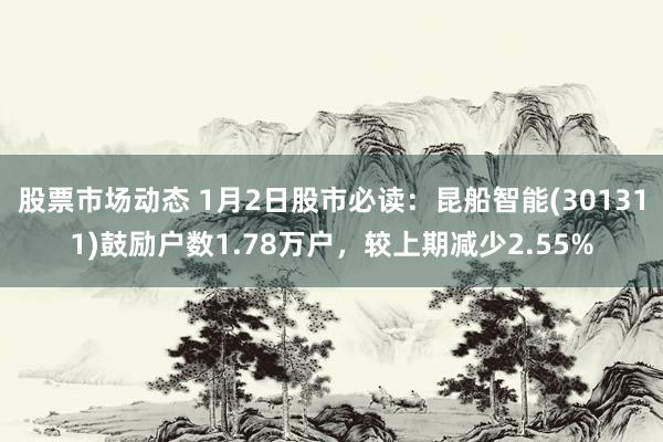 股票市场动态 1月2日股市必读：昆船智能(301311)鼓励户数1.78万户，较上期减少2.55%