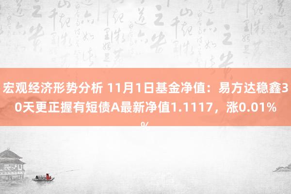 宏观经济形势分析 11月1日基金净值：易方达稳鑫30天更正握有短债A最新净值1.1117，涨0.01%