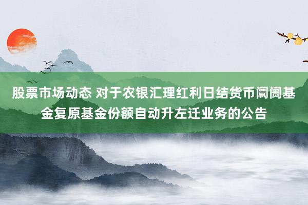 股票市场动态 对于农银汇理红利日结货币阛阓基金复原基金份额自动升左迁业务的公告