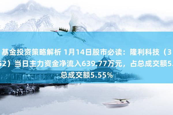 基金投资策略解析 1月14日股市必读：隆利科技（300752）当日主力资金净流入639.77万元，占总成交额5.55%