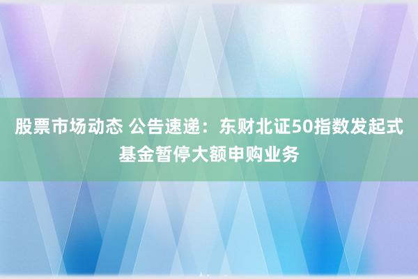 股票市场动态 公告速递：东财北证50指数发起式基金暂停大额申购业务