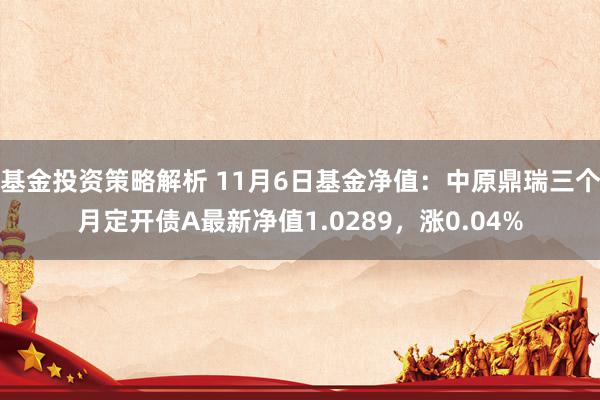 基金投资策略解析 11月6日基金净值：中原鼎瑞三个月定开债A最新净值1.0289，涨0.04%