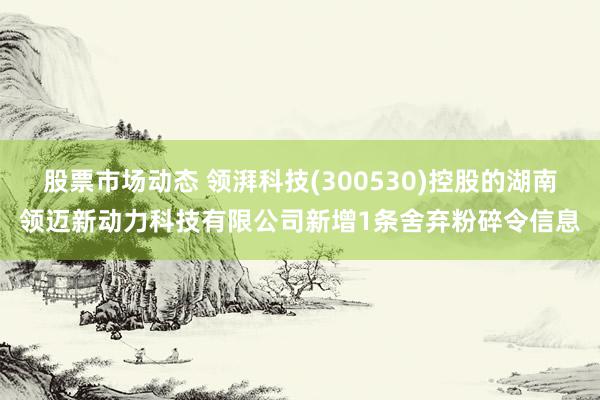 股票市场动态 领湃科技(300530)控股的湖南领迈新动力科技有限公司新增1条舍弃粉碎令信息