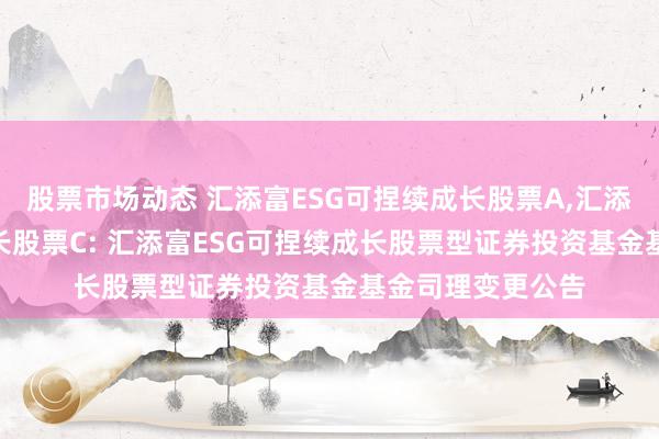 股票市场动态 汇添富ESG可捏续成长股票A,汇添富ESG可捏续成长股票C: 汇添富ESG可捏续成长股票型证券投资基金基金司理变更公告