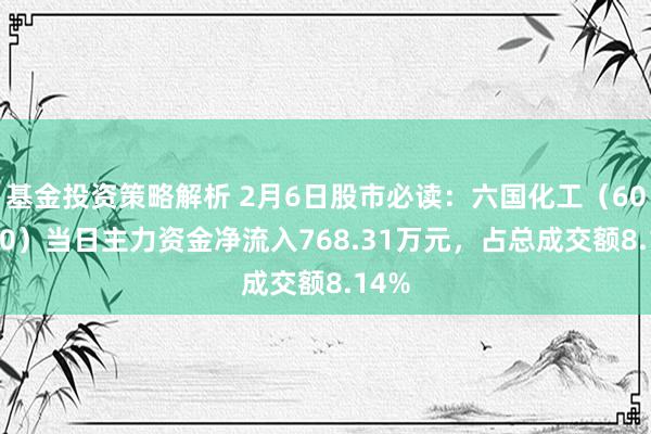 基金投资策略解析 2月6日股市必读：六国化工（600470）当日主力资金净流入768.31万元，占总成交额8.14%