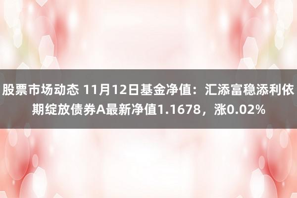 股票市场动态 11月12日基金净值：汇添富稳添利依期绽放债券A最新净值1.1678，涨0.02%