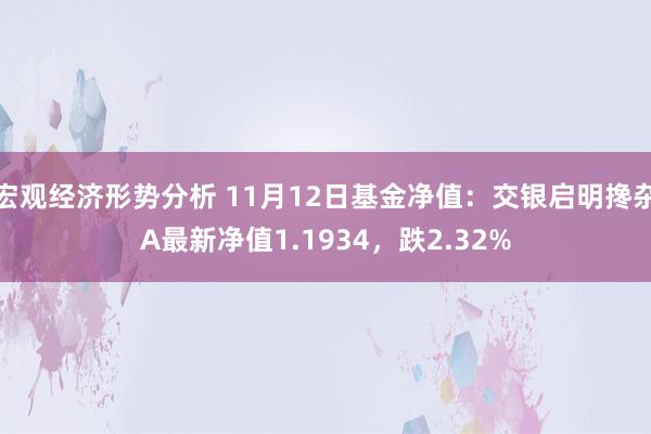 宏观经济形势分析 11月12日基金净值：交银启明搀杂A最新净值1.1934，跌2.32%