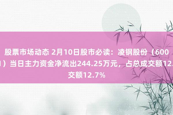 股票市场动态 2月10日股市必读：凌钢股份（600231）当日主力资金净流出244.25万元，占总成交额12.7%