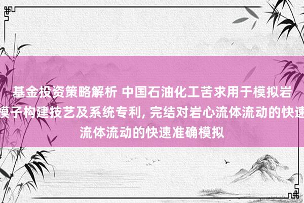 基金投资策略解析 中国石油化工苦求用于模拟岩心流体的模子构建技艺及系统专利, 完结对岩心流体流动的快速准确模拟