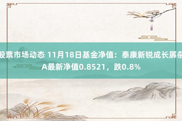 股票市场动态 11月18日基金净值：泰康新锐成长羼杂A最新净值0.8521，跌0.8%