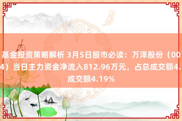 基金投资策略解析 3月5日股市必读：万泽股份（000534）当日主力资金净流入812.96万元，占总成交额4.19%