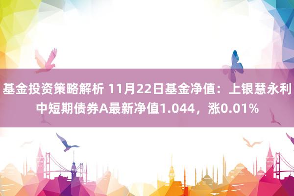 基金投资策略解析 11月22日基金净值：上银慧永利中短期债券A最新净值1.044，涨0.01%