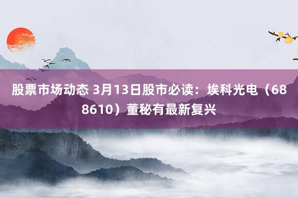 股票市场动态 3月13日股市必读：埃科光电（688610）董秘有最新复兴