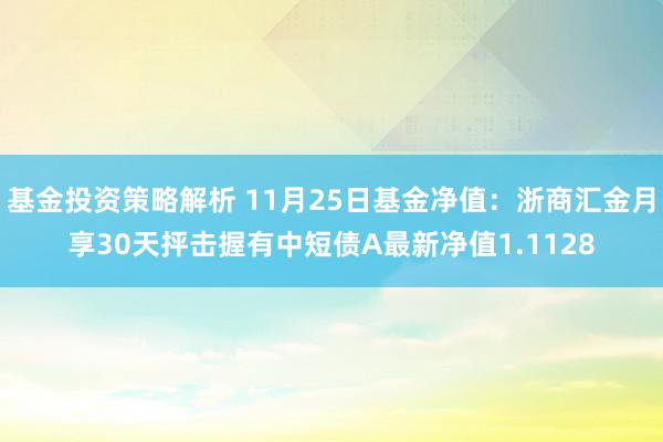 基金投资策略解析 11月25日基金净值：浙商汇金月享30天抨击握有中短债A最新净值1.1128